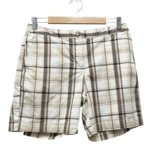 Izod Bermuda Shorts Tan Brown Khaki Plaid Summer Golf Short Size 8 Y2K Preppy